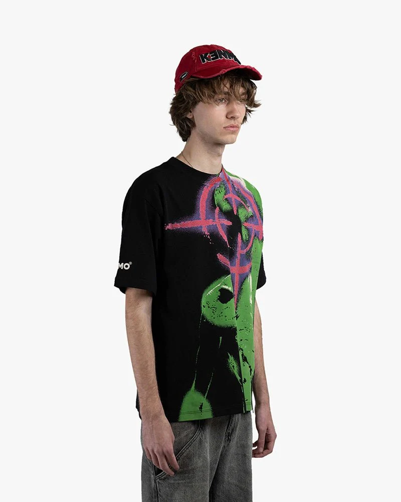 Black Oversize Tee | Bold Alien Focusing Graphic - Image 3