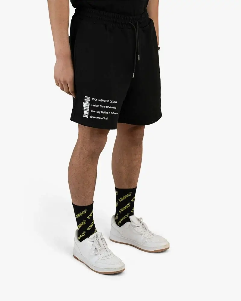 Black Crew Socks | Yellow Kenmo Logo All Over - Image 2