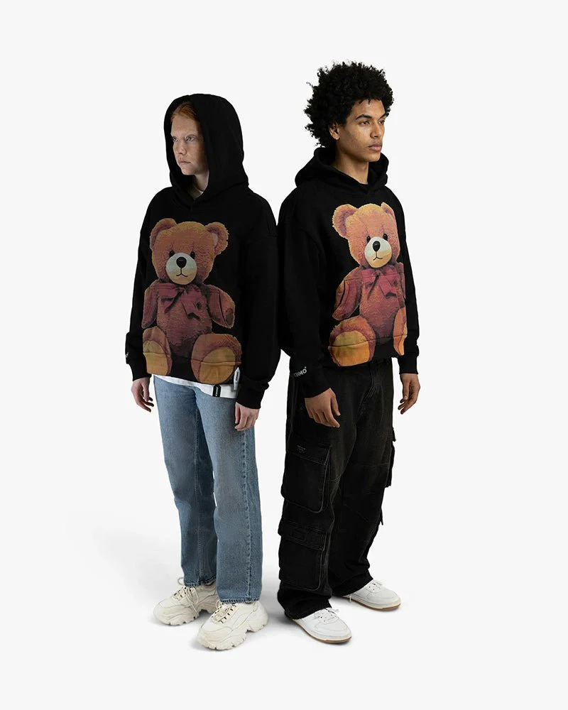 Black Cropped Hoodie | Bold Teddy Bear Graphic - Image 5
