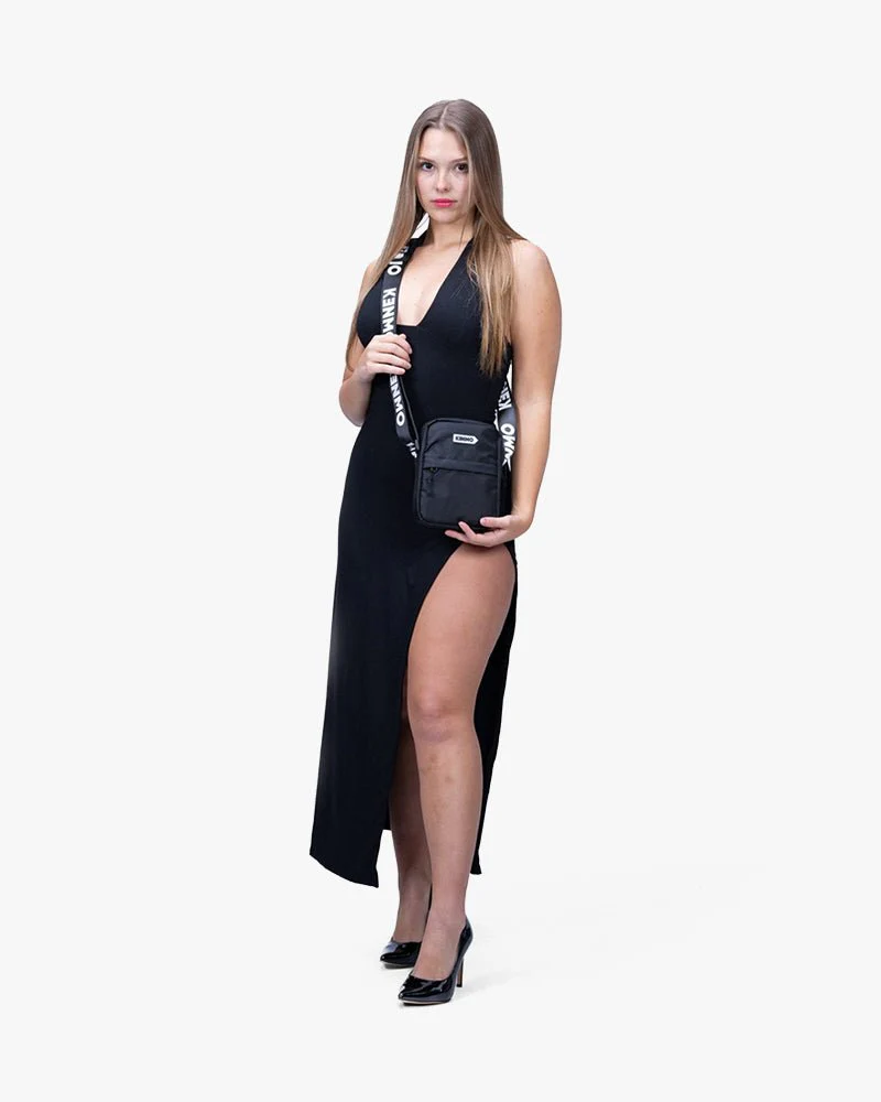 Black Crossbody Bag | Messenger Bag With Logo On Strap - Image 5