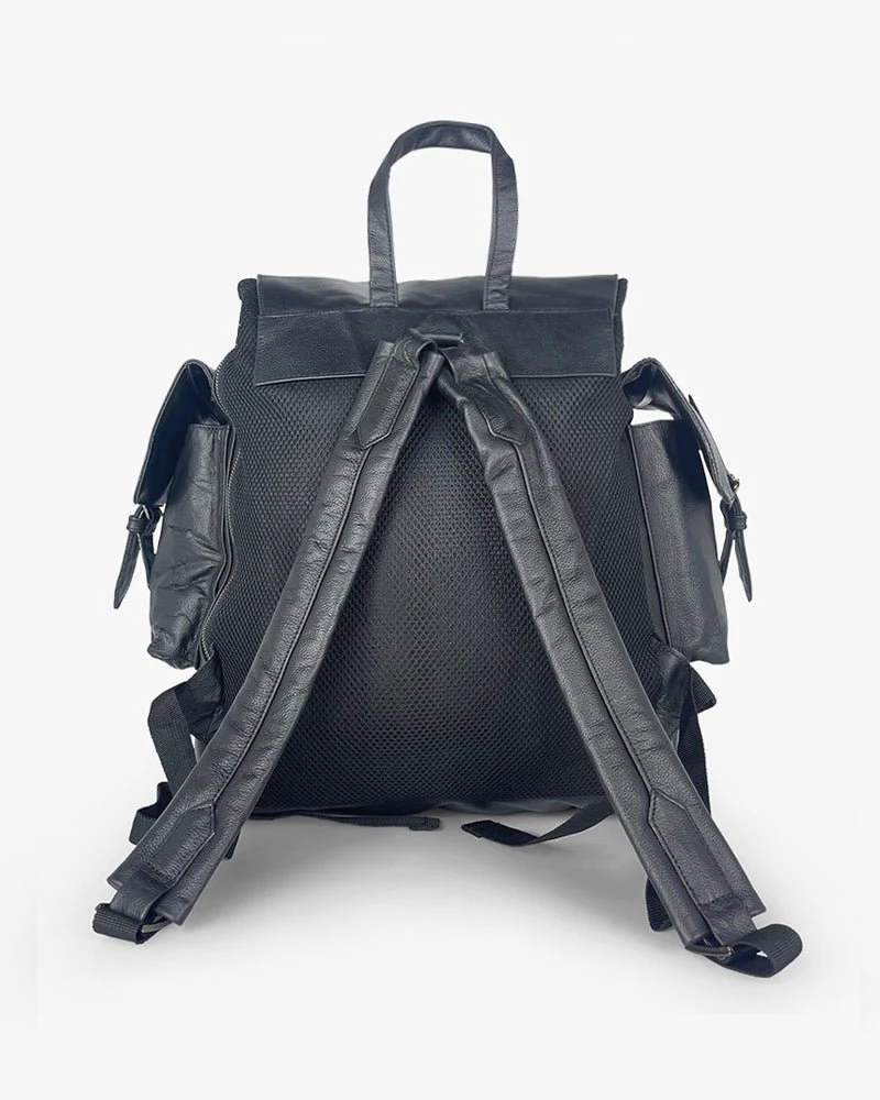 Black Leather Backpack | Two Side Pockets & Arrow Logo - Image 3
