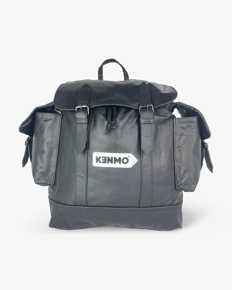 Black Leather Backpack | Two Side Pockets & Arrow Logo - Image 6