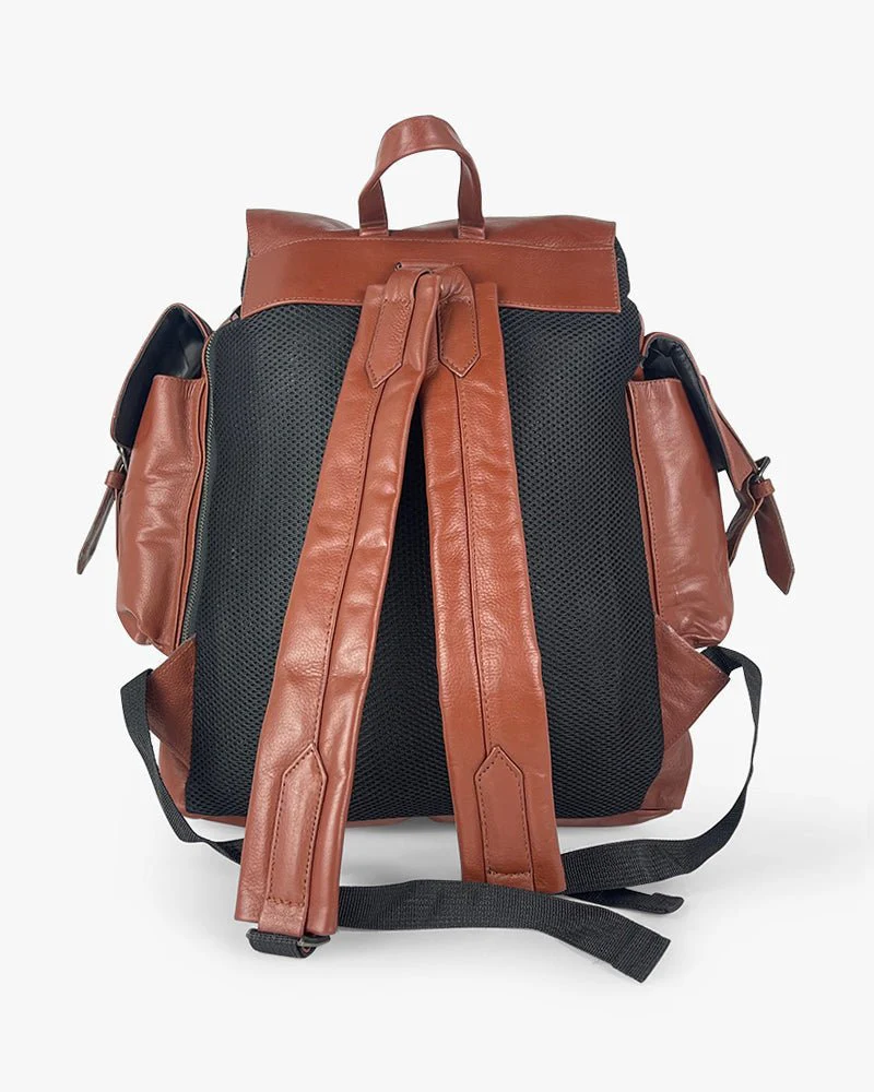 Brown Leather Backpack | Arrow Logo With Two Side Pocket - Image 3