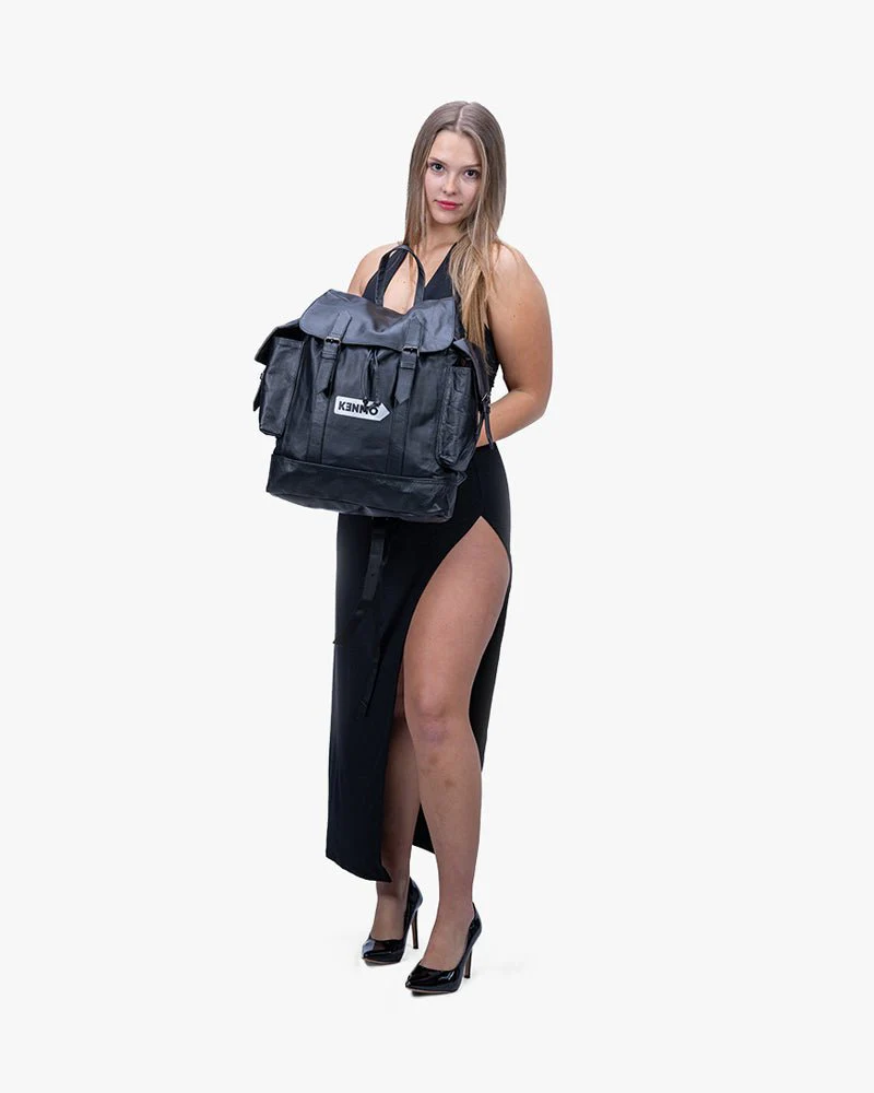 Black Leather Backpack | Two Side Pockets & Arrow Logo - Image 5