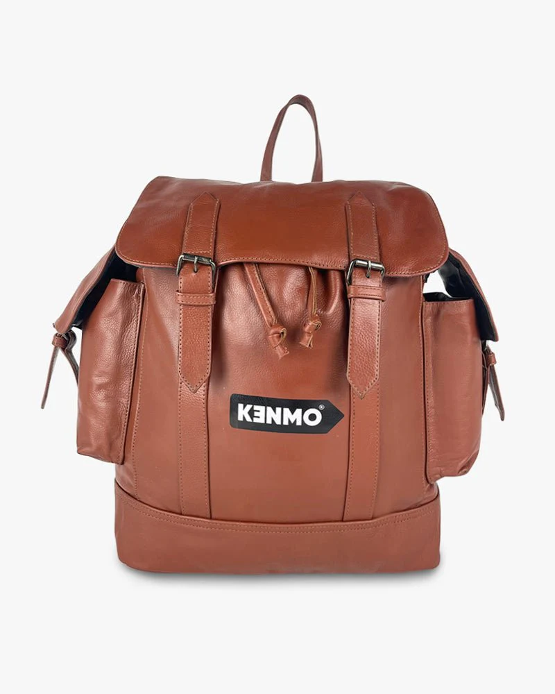 Brown Leather Backpack | Arrow Logo With Two Side Pocket - Image 6