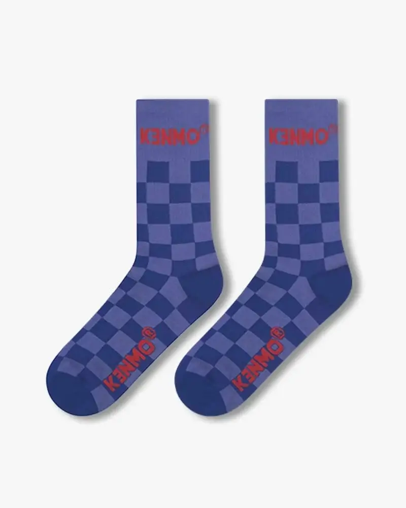 Blue & Navy Checkered Socks | Kenmo Logo On Cuff - Image 2