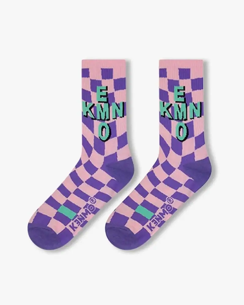 Pink & Purple Checkered Socks | Bold Retro Streetwear Style - Image 2