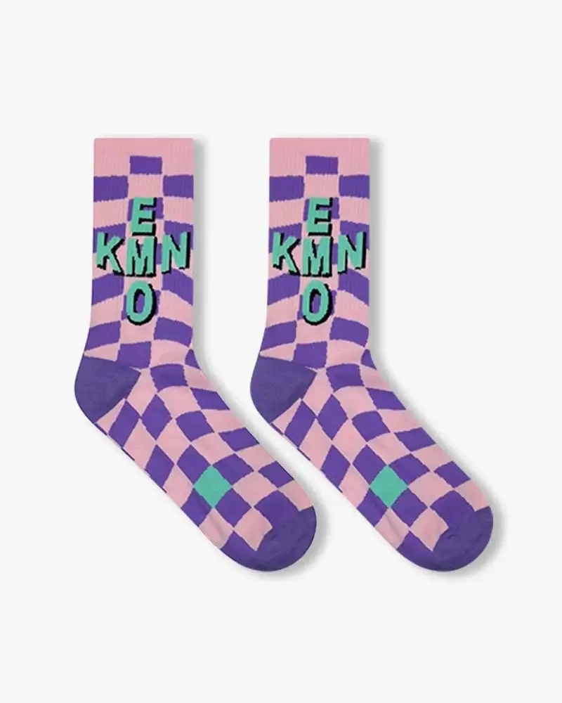 Pink & Purple Checkered Socks | Bold Retro Streetwear Style - Image 4