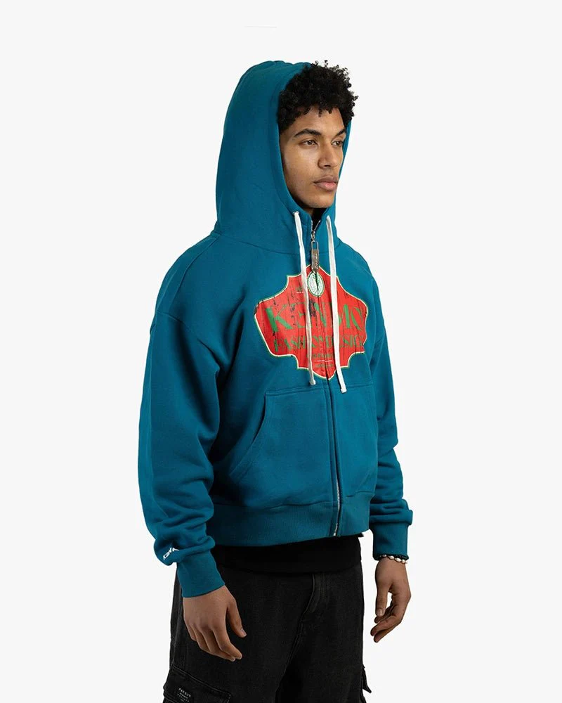 Blue Zip-Up Cropped Hoodie | Vintage Fashion Design Graphic - Image 3
