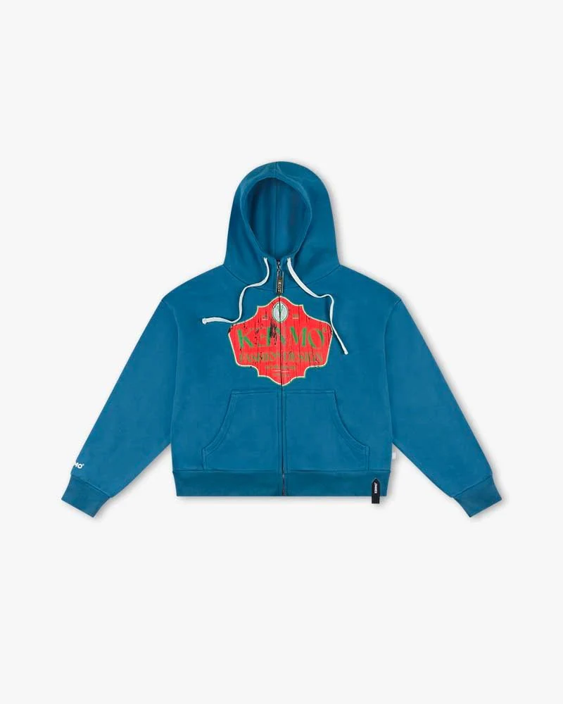 Blue Zip-Up Cropped Hoodie | Vintage Fashion Design Graphic - Image 8