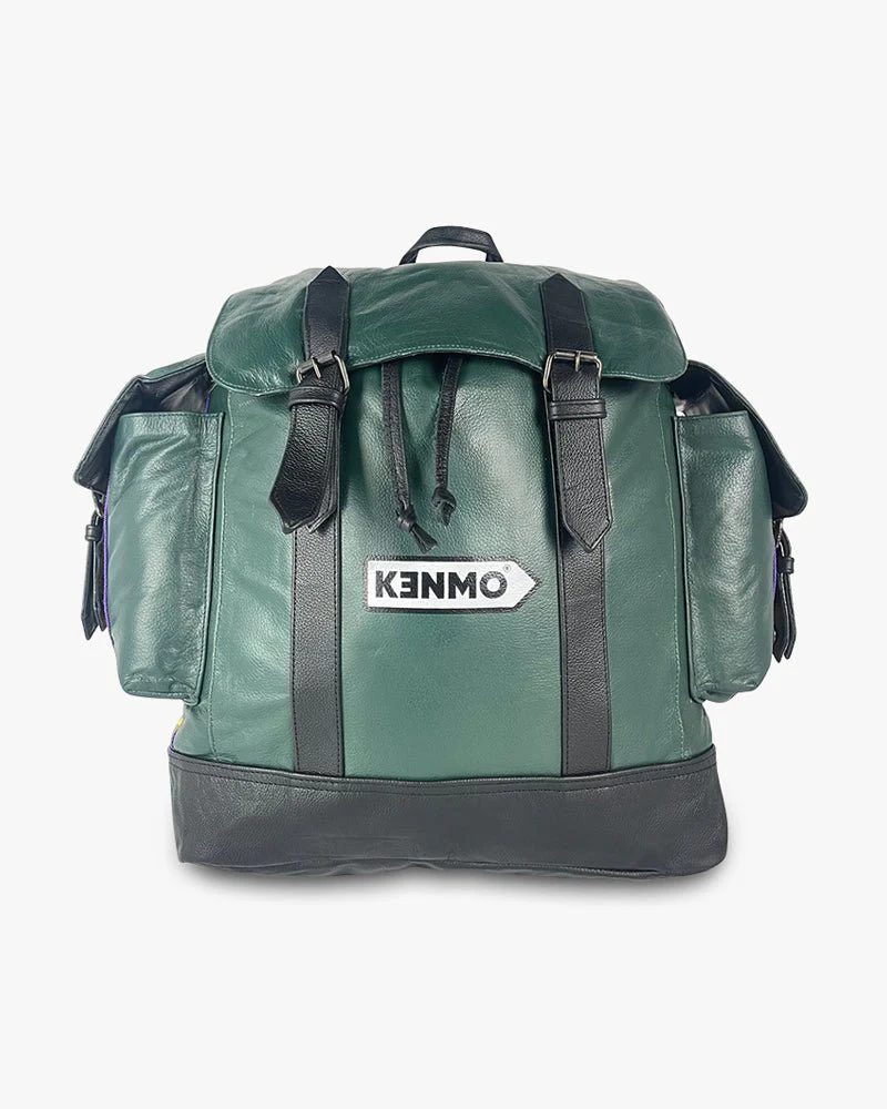Green Leather Backpack | Two Side Pocket With Arrow Logo - Image 4