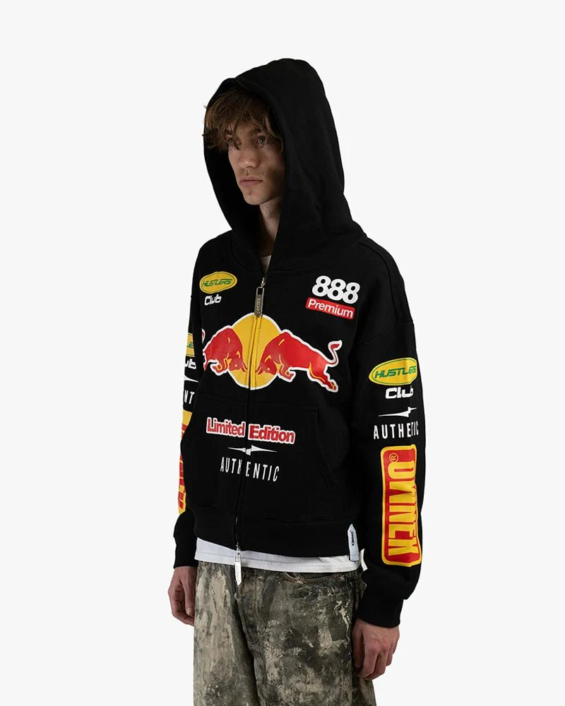 Black Cropped Zip-Up Hoodie | Racing Club Graphics - Image 2