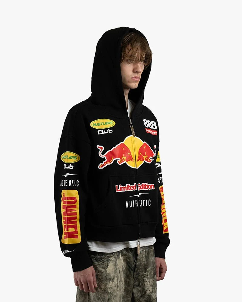 Black Cropped Zip-Up Hoodie | Racing Club Graphics - Image 4