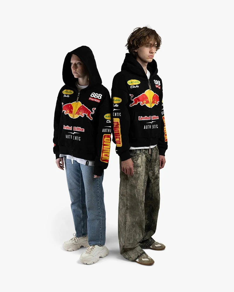Black Cropped Zip-Up Hoodie | Racing Club Graphics - Image 5
