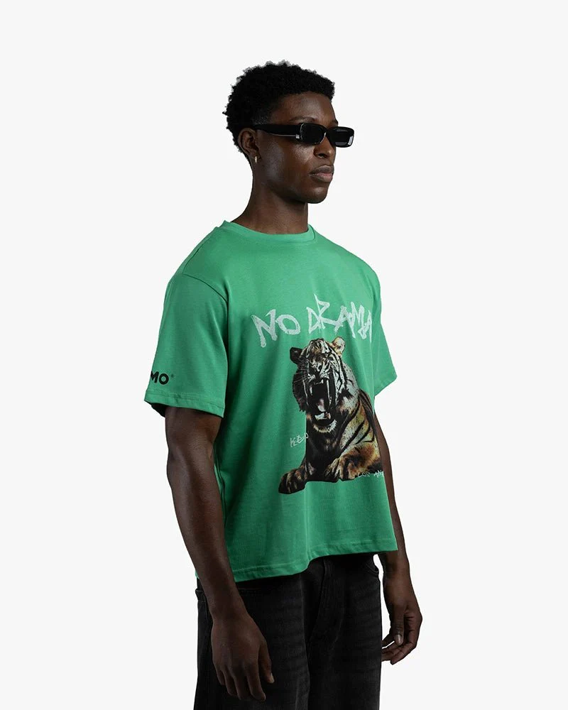 Green Oversize Tee | No Drama With Roaring Tiger Graphic - Image 3