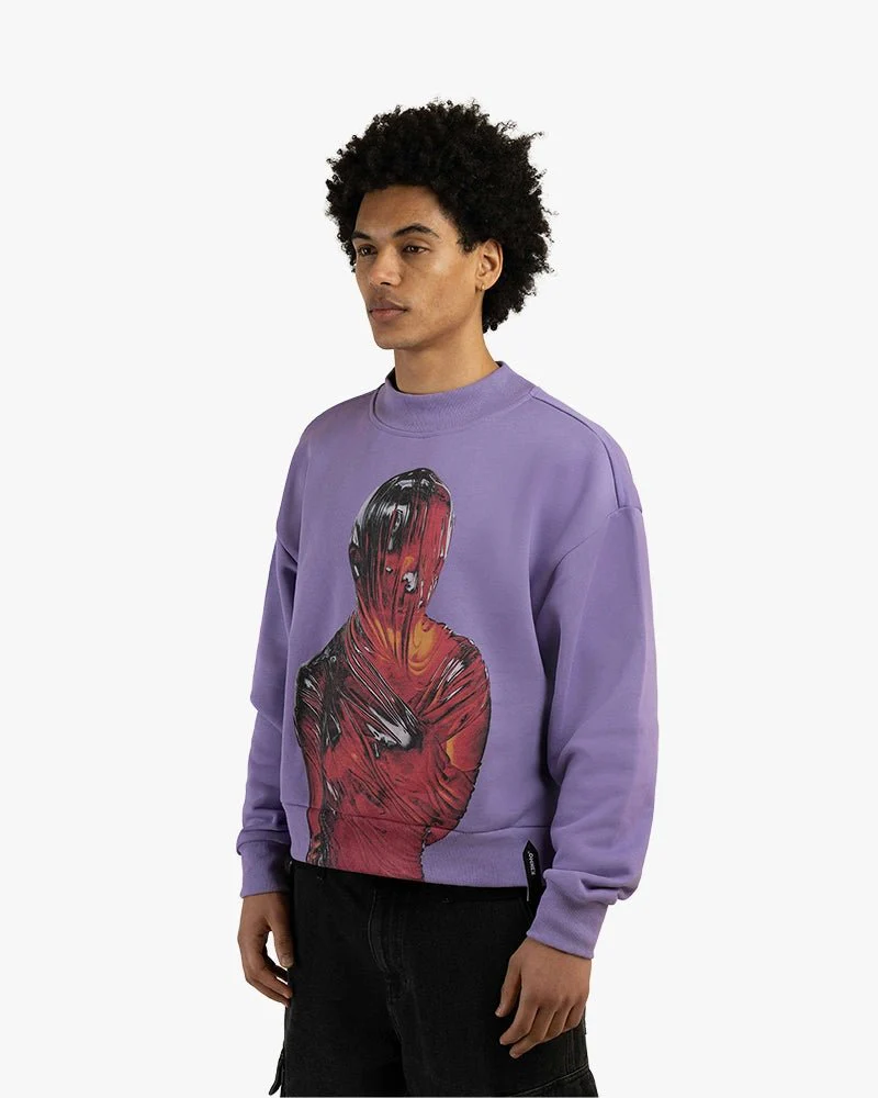 Purple Cropped Sweatshirt | Red Robot Graphic - Image 2