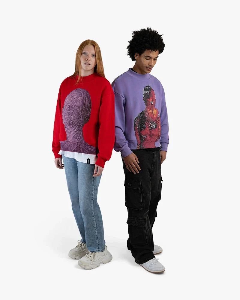 Purple Cropped Sweatshirt | Red Robot Graphic - Image 5