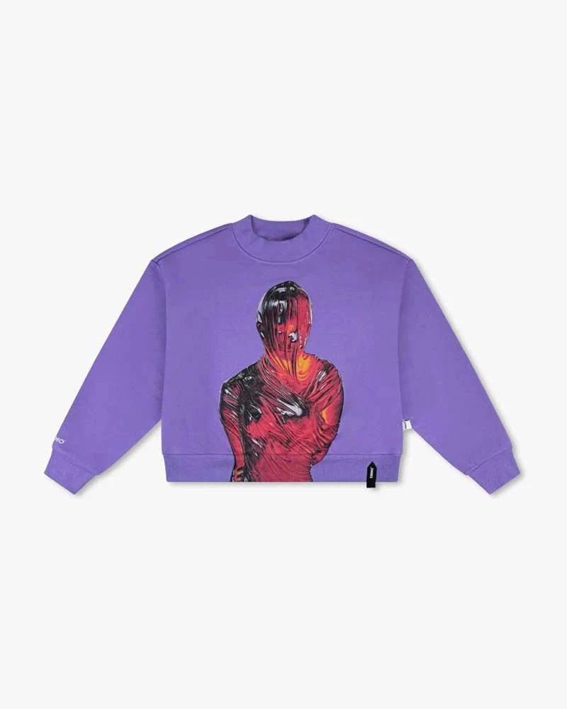Purple Cropped Sweatshirt | Red Robot Graphic - Image 6