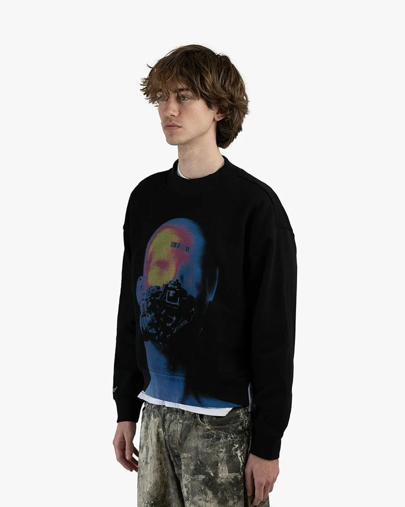 Black Cropped Sweatshirt | Silent Cyborg Graphic - Image 2