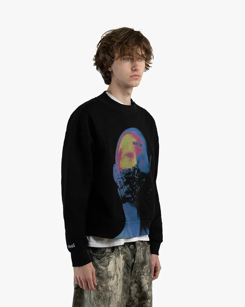 Black Cropped Sweatshirt | Silent Cyborg Graphic - Image 3