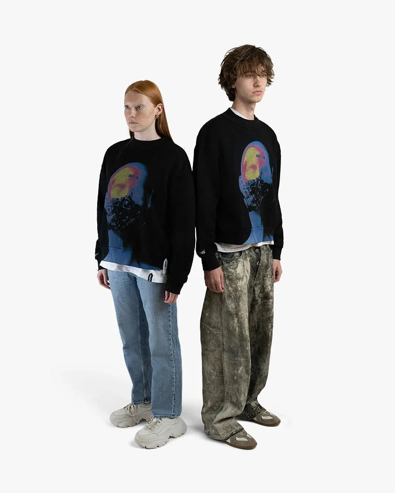 Black Cropped Sweatshirt | Silent Cyborg Graphic - Image 5