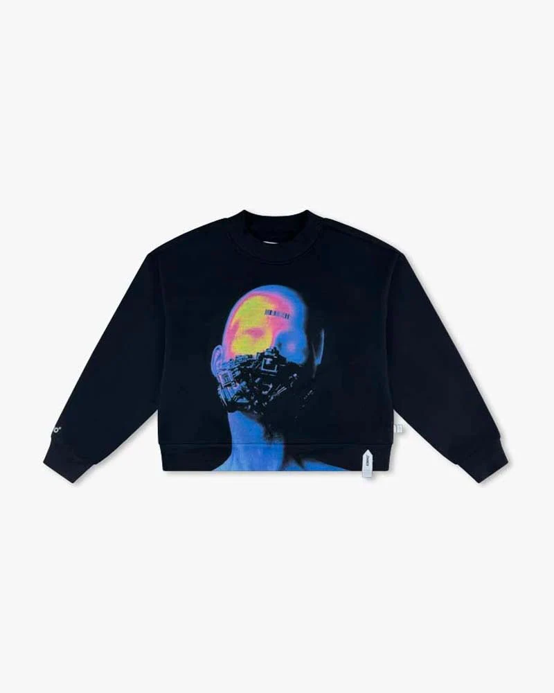 Black Cropped Sweatshirt | Silent Cyborg Graphic - Image 6