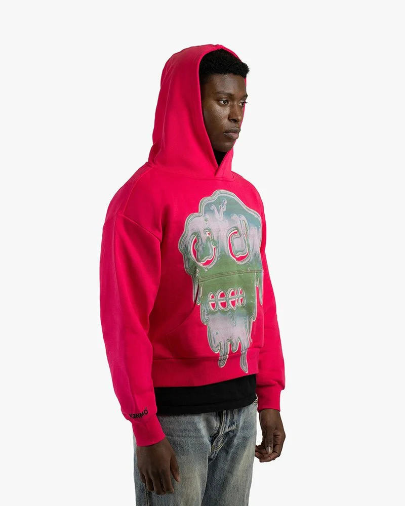 Pink Cropped Hoodie | Dripping Slime Head Graphic - Image 3