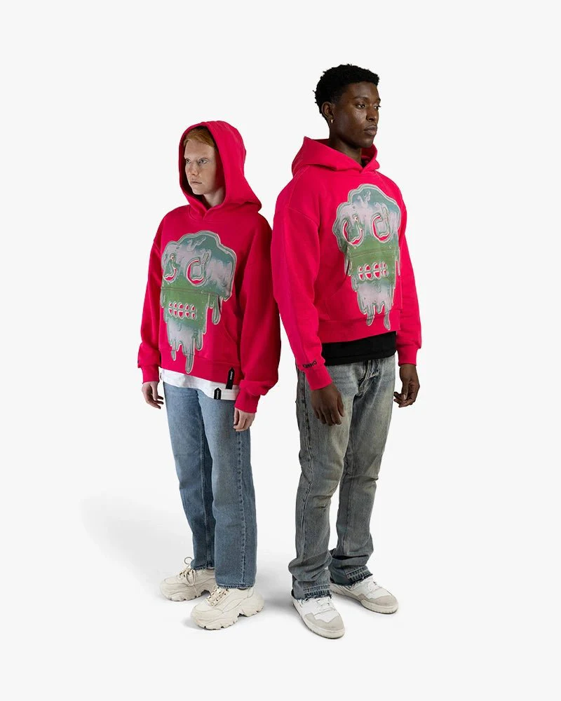 Pink Cropped Hoodie | Dripping Slime Head Graphic - Image 5