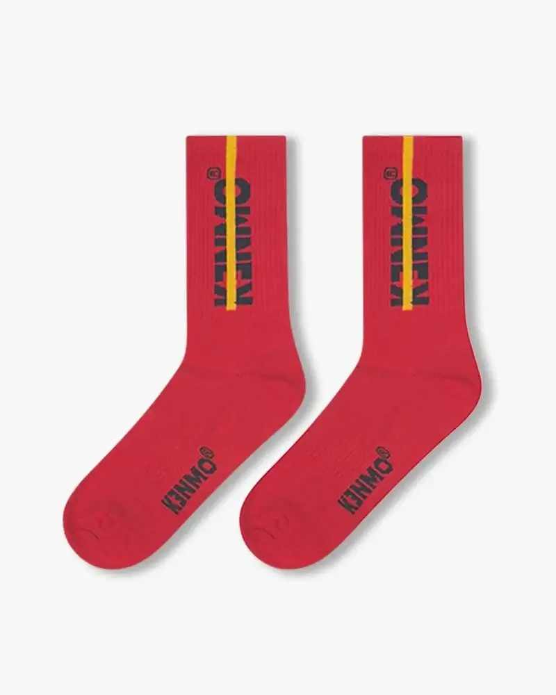 Red Crew Socks | Vertical Logo With Yellow Strikethrough - Image 2