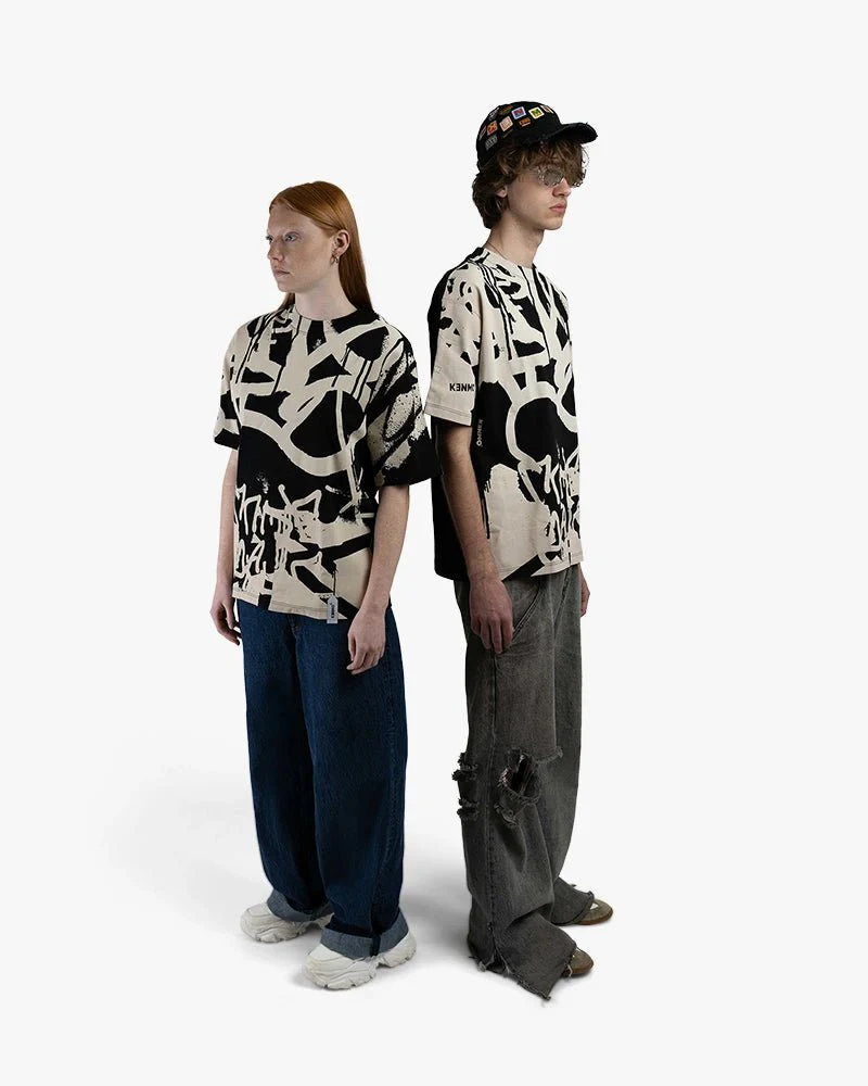 Black Oversize Tee | Bold Tagging Lines Graphics - Image 5