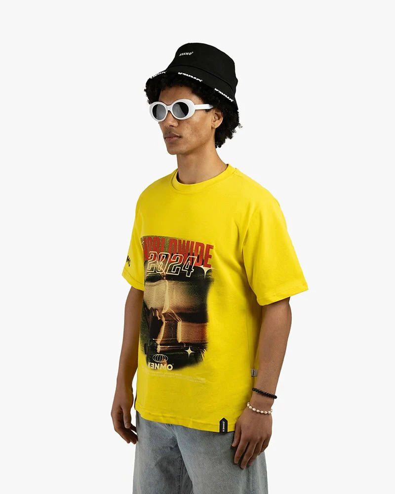 Yellow Oversize Tee | Bold Worldwide Graphic - Image 2