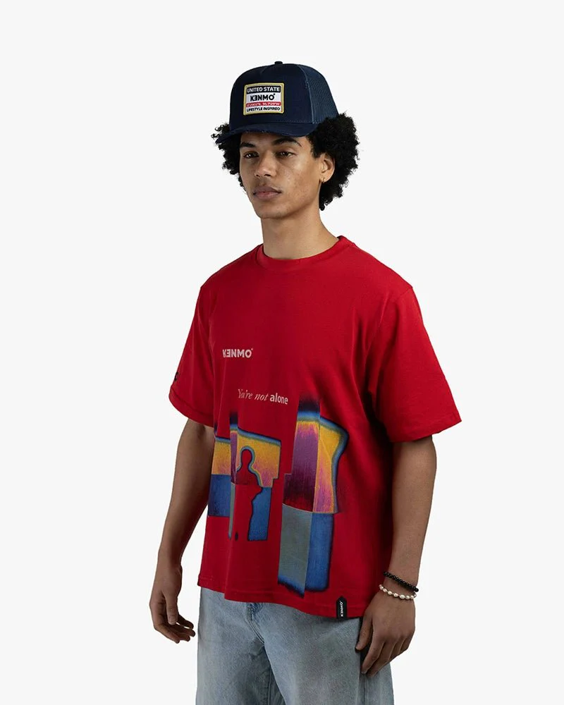 Red Oversize Tee | You Are Not Alone Graphic - Image 2